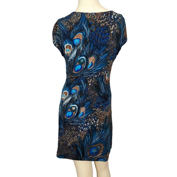 Linda Segal Vintage 1990's peacock abstract print empire waist mini dress S‎ - Picture 3 of 12